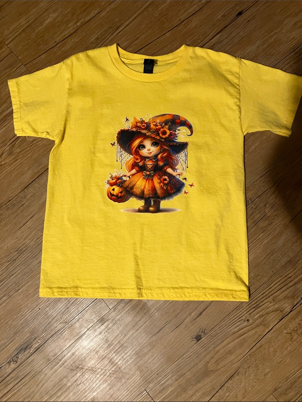Gildan Yellow Kids Halloween Witch Graphic T-Shirt